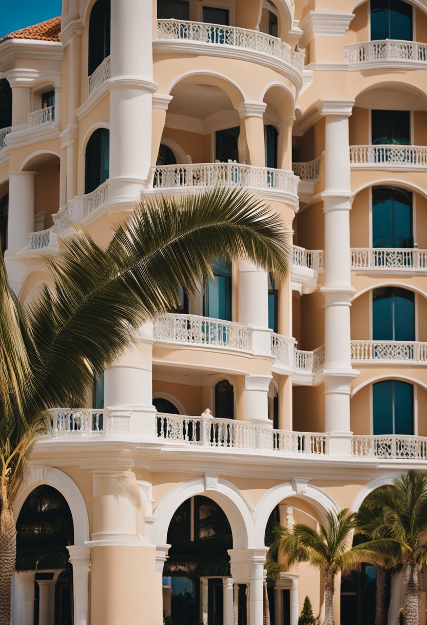 The luxurious Acqualina Resort & Residences on the Beach in Florida, surrounded by palm trees and overlooking the ocean, with a pristine beach and elegant architecture