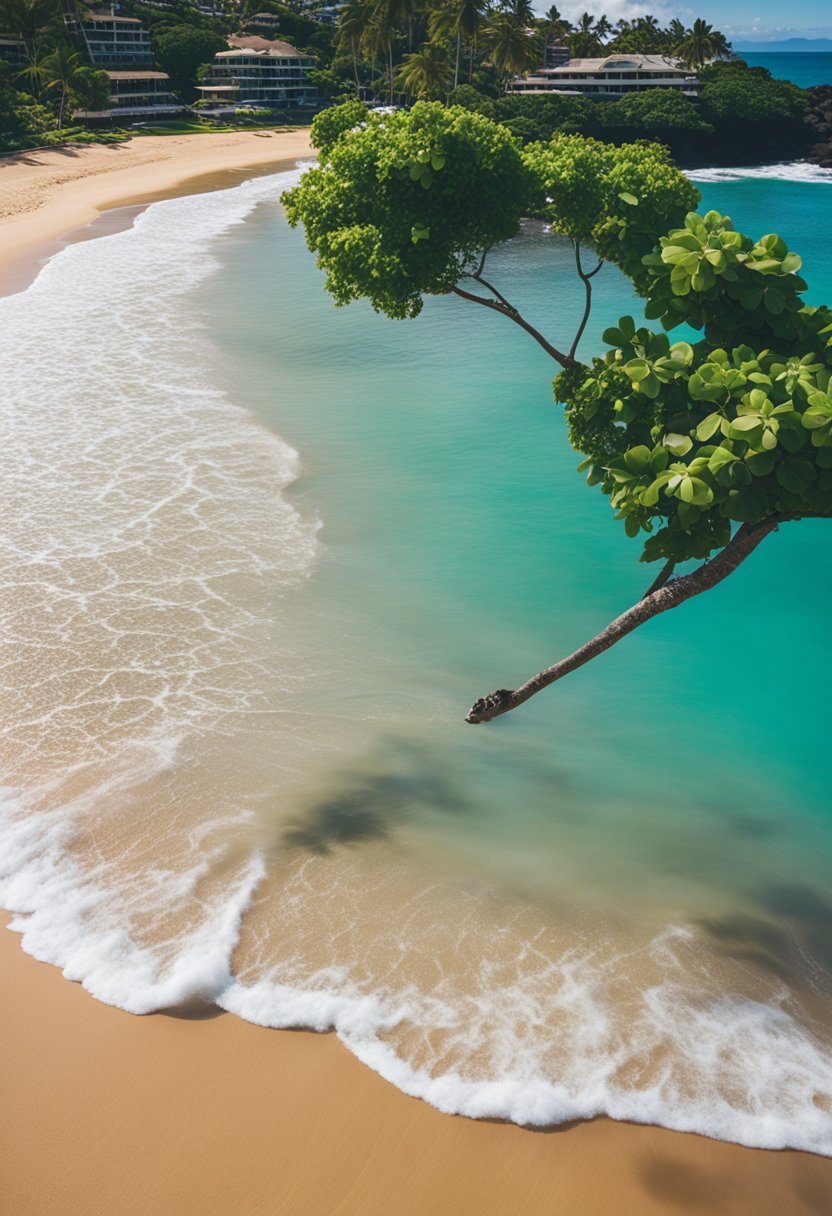 Golden sand, turquoise water, and lush greenery make up the picturesque scene at Wailea Beach, one of the 7 best beaches in Hawaii