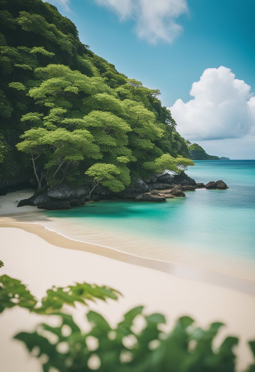 Golden sand, turquoise waters, and lush greenery make up the picturesque Sunayama Beach on Miyako Island, one of Japan's top 7 beaches