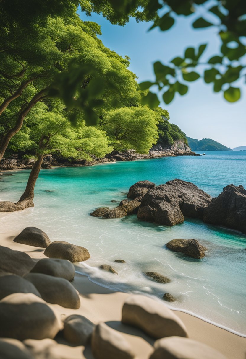 Golden sand, clear blue waters, and lush greenery surround Shirahama Beach, one of Japan's top 7 beaches