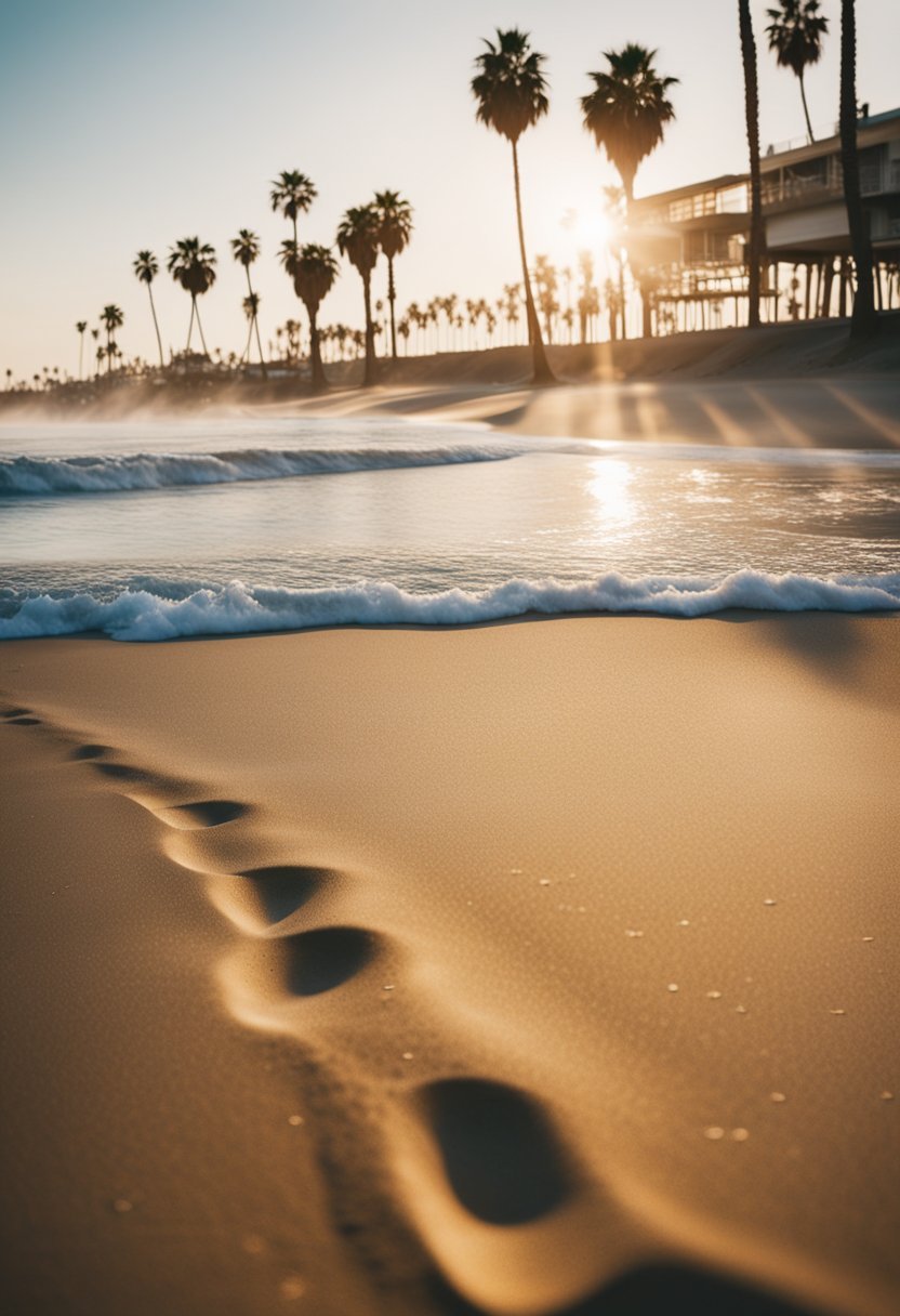 Golden sand, gentle waves, and palm trees line the shore of Hermosa Beach, one of the 7 best beaches in Los Angeles