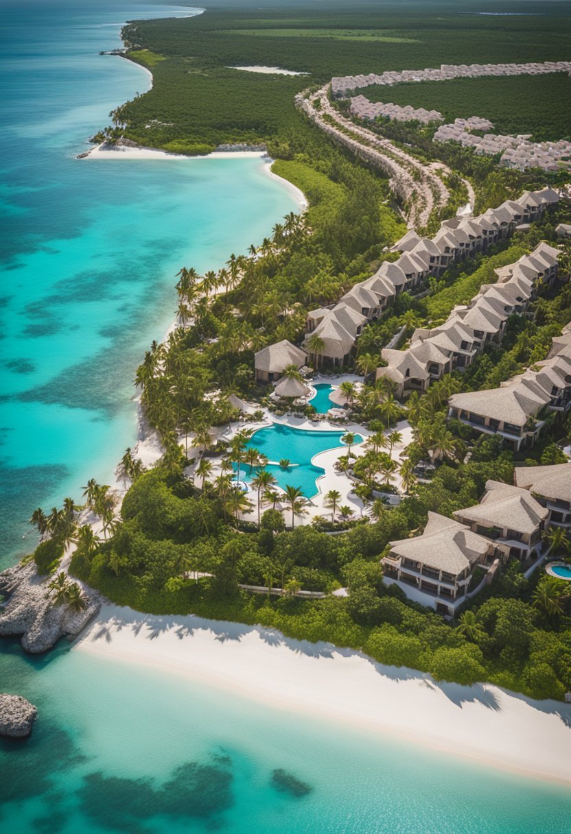 Aerial view of Sanctuary Cap Cana resort, nestled in lush tropical landscape with pristine beaches and luxurious amenities