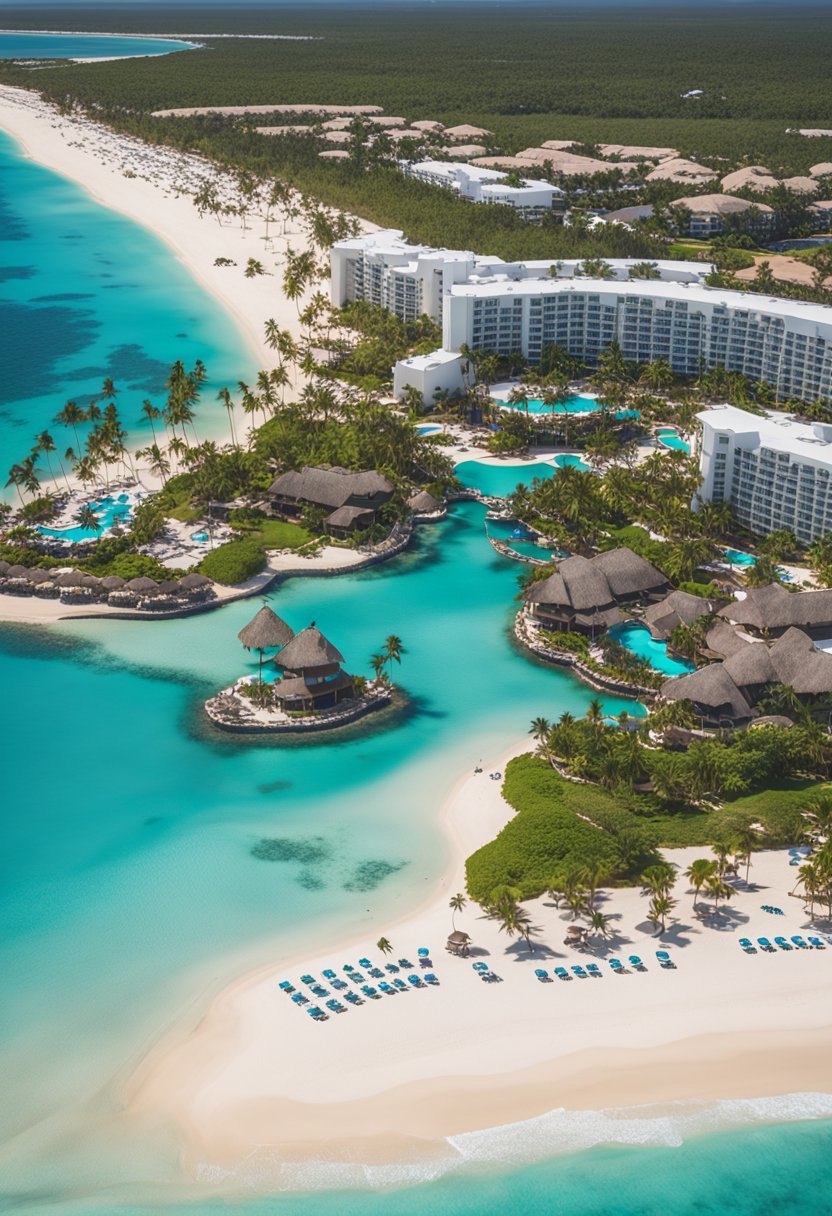 Aerial view of Meliá Punta Cana Beach Resort with palm trees, white sandy beaches, and crystal-clear turquoise waters