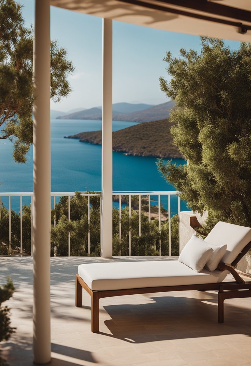 A luxurious resort nestled on the coast of Elounda, Greece, with stunning views of the sea and lush, tropical landscaping