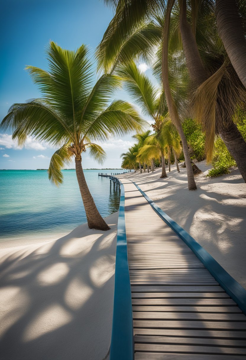 Palm-lined beach with luxurious bungalows overlooking crystal-clear waters at Bungalows Key Largo, the best resort in Florida for couples