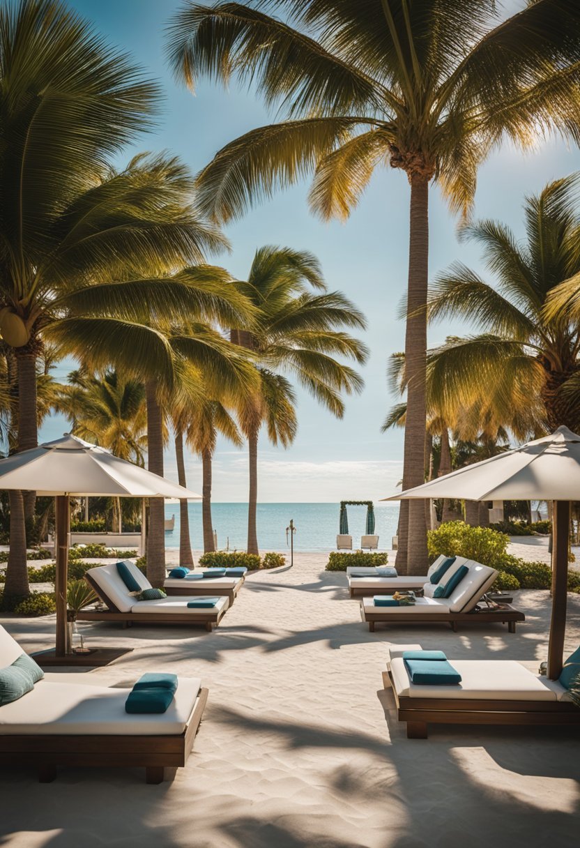 A serene beachfront with palm trees, a pristine pool, and luxurious cabanas at Casa Marina Key West, one of the best resorts in Florida for couples