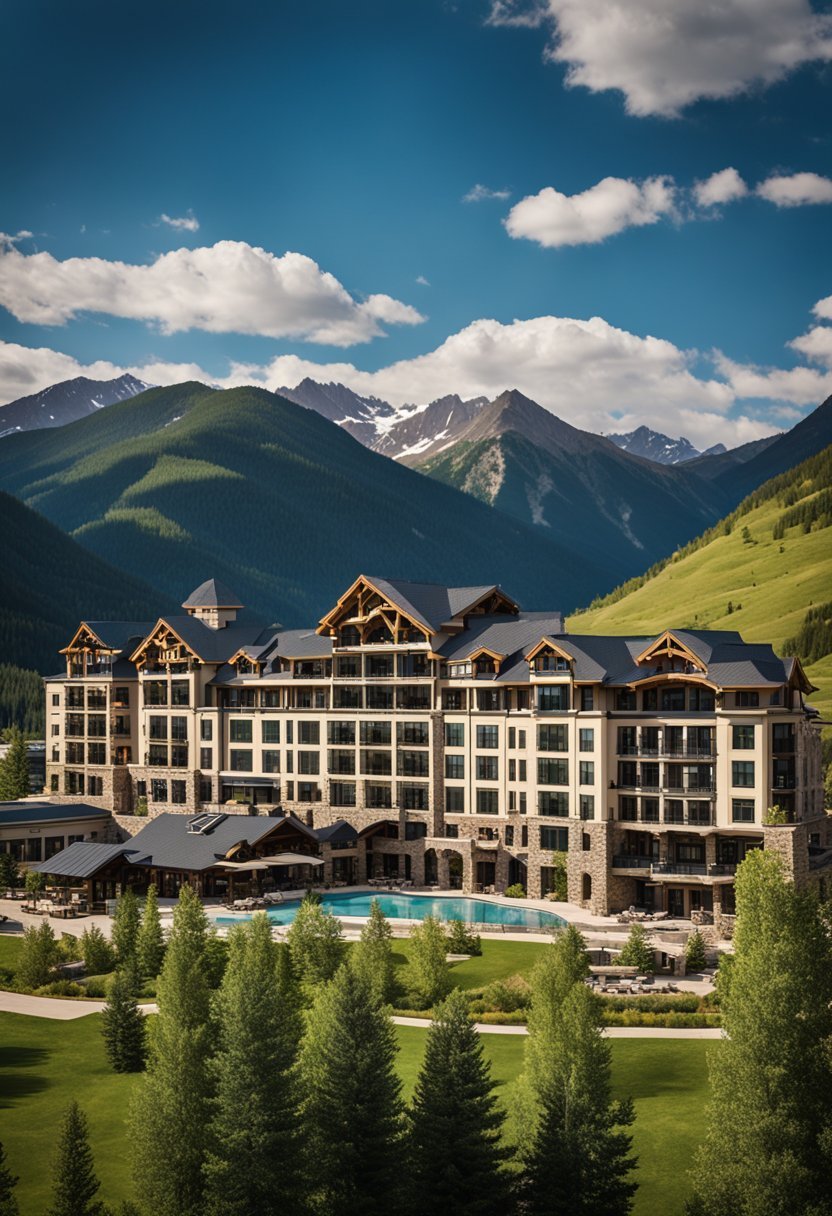 The grand Madeline Hotel & Residences nestled in the scenic Colorado mountains, surrounded by lush greenery and majestic peaks